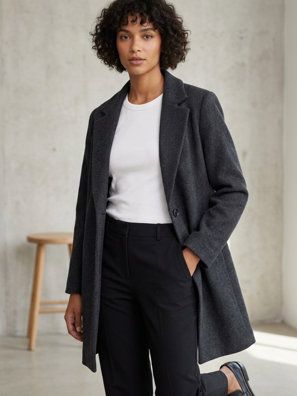 OAK + FORT Oversized Grunge Charcoal Coat Blazer Sz- S Edgy Preppy Collegiate